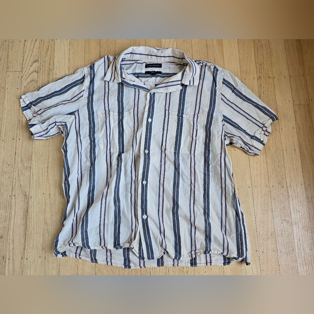 Banana Republic Striped Short Sleeve Button Down Casual Shirt w/Pockets Size L